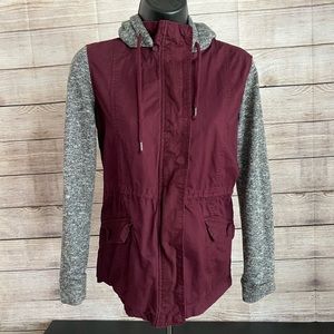 Love Tree Hooded Shirt Jacket Full Zip